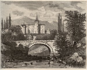 Kasteel van La Rochelambert in de vallei van de Borne Haute-Loire (43) - gravure in 