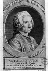 Portret van Antoine Baumé (1728-1804), Franse chemicus en apotheker. Apoticaire de Paris. Gravure uit 1772 door French School