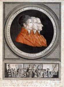 Portret van de drie consuls, Napoleon Bonaparte (1769-1821), Jean Jacques Regis (Jean-Jacques-Regis) de Cambaceres (1753-1824) en Charles Francois Lebrun (1739-1824)