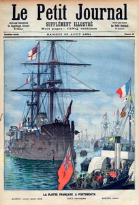 De Franse vloot in Portsmouth: vlaggenschip Marengo, de torpedoboot Lance en het slagschip Marceau, voorpagina van de Petit Journal van 29 augustus 1891 (gravure)