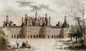 Uitzicht op het kasteel van Chambord (Loir et Cher) door French School