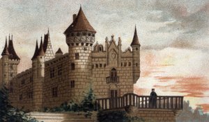 zicht op het kasteel van Busset (Allier) door French School