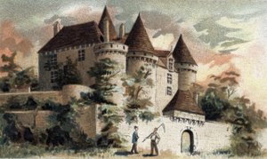 Uitzicht op het kasteel van Fenelon in de Dordogne door French School