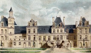 Uitzicht op het kasteel van Fontainebleau (Seine en Marne) door French School