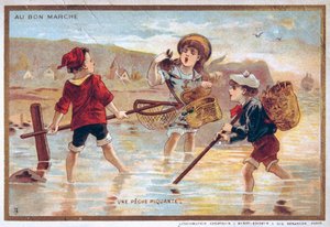 Vintage ansichtkaart met kinderen op een strand door French School