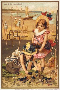 Vintage ansichtkaart met kinderen op een strand door French School