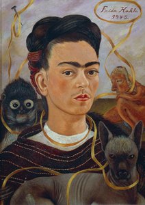 Zelfportret met Changuito door Frida Kahlo