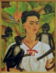 Zelfportret met apen door Frida Kahlo