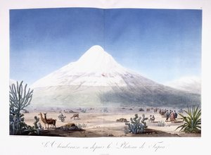 Le Chimborazo gezien vanaf het Plateau van Tapia door Friedrich Alexander Baron von (after) Humboldt