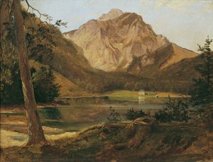 De voorste Langbathsee met het Höllengebirge door Friedrich August Mathias Gauermann