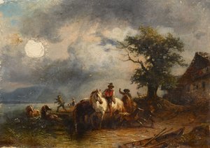 Paardenbad door Friedrich August Mathias Gauermann