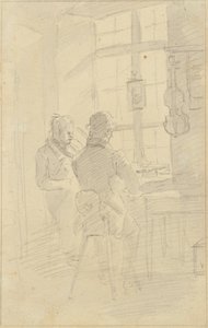 Twee mannen die viool spelen door Friedrich August Mathias Gauermann