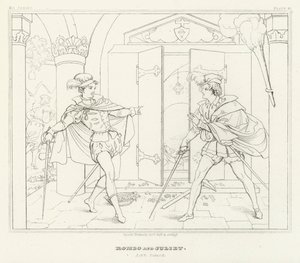 Romeo en Julia, Act V, Scene 3 (gravure) door Friedrich August Moritz Retzsch