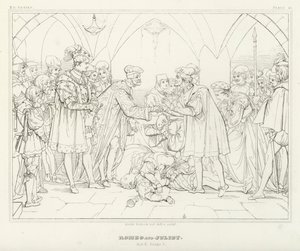 Romeo en Julia, Act V, Scene 3 (gravure) door Friedrich August Moritz Retzsch