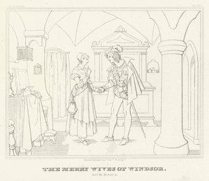 De Vrolijke Vrouwtjes van Windsor, Act III, Scene 4 (gravure) door Friedrich August Moritz Retzsch