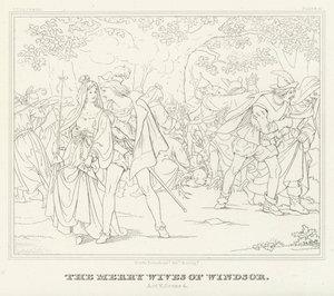 De Vrolijke Vrouwen van Windsor, Act V, Scene 4 (gravure) door Friedrich August Moritz Retzsch