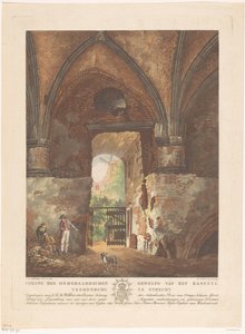Gezicht vanuit het onderaards gewelf van kasteel Vredenburg in Utrecht door Friedrich Christoph Dietrich