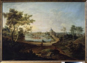Uitzicht op het Grote Paleis in Oranienbaum, gebouwd door architect Antonio Rinaldi voor keizerin Catharina II de Grote. Schilderij van Friedrich Hartmann Barisien (1724-1796) 1758