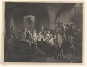 Gezelschap van drinkende mannen in een wijnkelder door Friedrich Jentzen