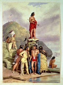 Groep Indianen aan een rivier, 1854 door Friedrich Kurz