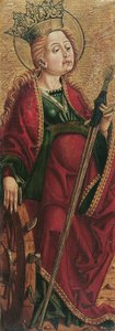 Heilige Katherina (binnenzijde) en Heilige Stephanus? (buitenzijde) door Friedrich Pacher (Umkreis)