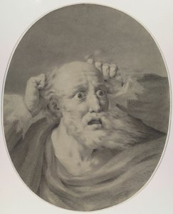 Oude man met baard, die zijn haar in de war maakt