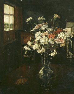 Interieur met anjers door Friedrich Stahl