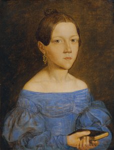 Borstbeeld van een jong meisje in blauwe jurk door Friedrich Wasmann