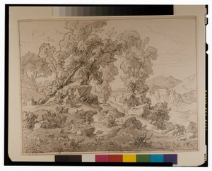 Faun en nimf in Arcadisch landschap