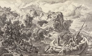 Odysseus verlaat het eiland van de Cyclopen door Friedrich the Elder Preller
