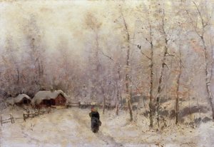 Vrouw met kind in winterlandschap