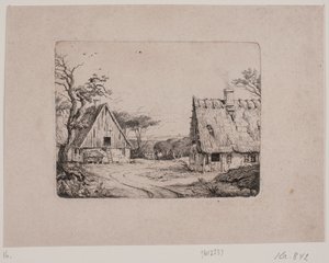 Landschap met twee boerderijen