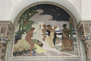 Muurschildering in de schelpenzaal van het Kurhaus Wiesbaden door Fritz Erler