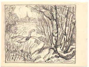 Landschap met Opstijgende Zwaan door Fritz Syberg