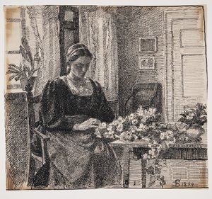Mijn vrouw (mevrouw Anna Syberg) bindt een krans