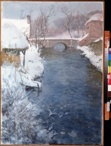 Winterlandschap met rivier door Fritz Thaulow