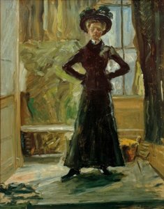 Portret van de dochter in zwart kostuum door Fritz von Uhde