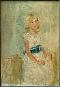 Blond meisje met blauwe sjerp door Fritz von Uhde