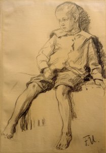 Zittende jongen met blote benen door Fritz von Uhde