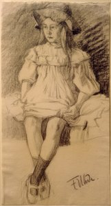 Zittend meisje met hoed door Fritz von Uhde