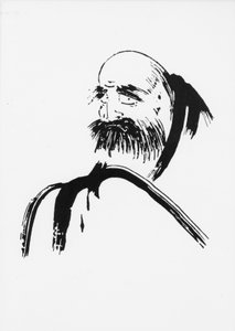 Daruma, de oprichter van de Zen School. Tekening van de Japanse monnik Fugwei uit de 17e eeuw.