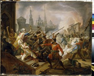 Russische Boerenoorlog van 1773-1775: de Slag bij Kazan in juli 1774, scène van de opstand van Emelian Ivanovitch Pougatchev door Fyodor Antonovich Molier