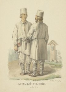 De traditionele boerenkostuums van het gouvernement Vitebsk door Fyodor Grigoryevich Solntsev