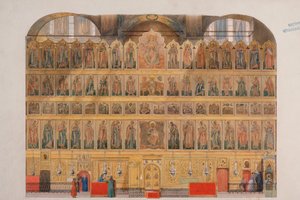 Het iconostase in de Kathedraal van de Ontslapenis in het Kremlin van Moskou