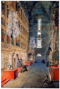 Interieur in de Maria-Hemelvaartkathedraal in het Kremlin van Moskou