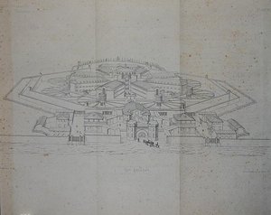 Ontwerp voor een cellulaire gevangenis voor 585 gevangenen door G.A. Blouet