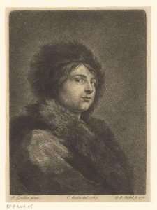 Portret van een onbekende jongeman met bontmantel en bontmuts