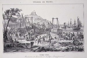 Heropbouw van kanonneerboten op het strand van Tche-Fou, uit 