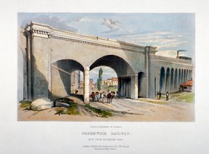 Londen en Greenwich Spoorwegbrug over de Neckinger Road, Bermondsey, Londen door GF Bragg