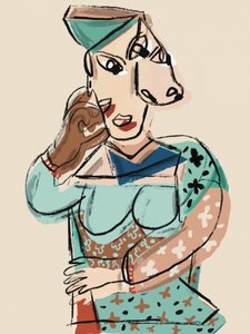 Portret van een vrouw in kubistische stijl
